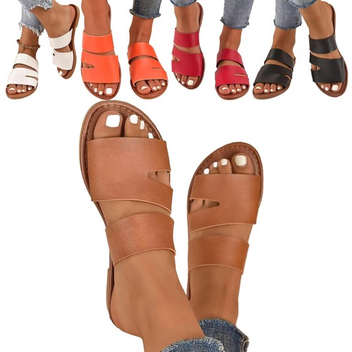 Womens Leather Dressy Large Size Flats Slingback Summer Sandals Shoes