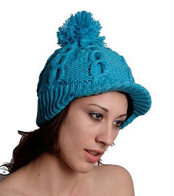 Knitted Wool Fleece Lined Peaked Cap Blue
