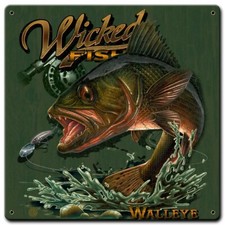 "Walleye" Wicked Fish Metal Sign - Hand Made in the USA with American Steel