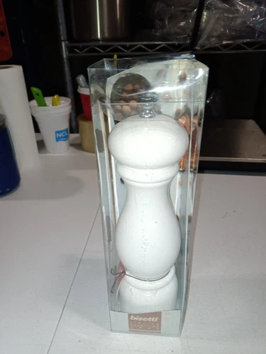 Bisetti Firenze 8.66 Inch White Lacquered Pepper Mill With Adjustable Grinder