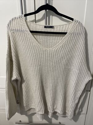 Bershka White Cream Knitted V Neck Sweater Very Oversized Size Small  Large UK