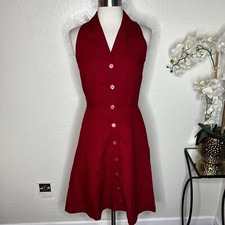 Max Mara Puro Lino Red Shirt Dress Button Dow...