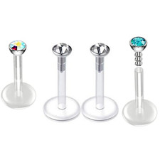 5 pcs 16G 1/4" 5/16" AB CZ Gem Flexible Push In Stud Lip Labret Tragus Ring