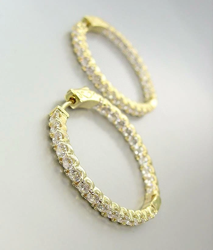 EXQUISITE 18kt Gold Plated Outside Inside CZ Crystals 1 3/4" Hoop Earrings 0311 - Image 2 of 4