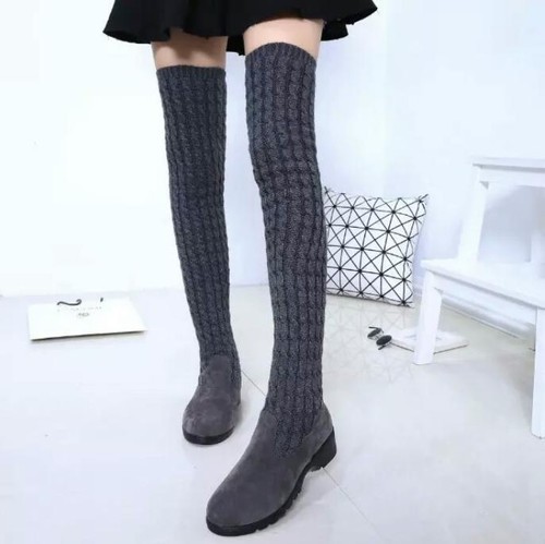 New Women's Flat Stretch boots knitting 