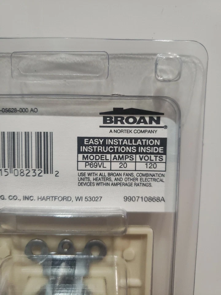 Interruptor basculante de luz piloto de una sola función Broan P69VL, blanco apagado Foto 4 de 4