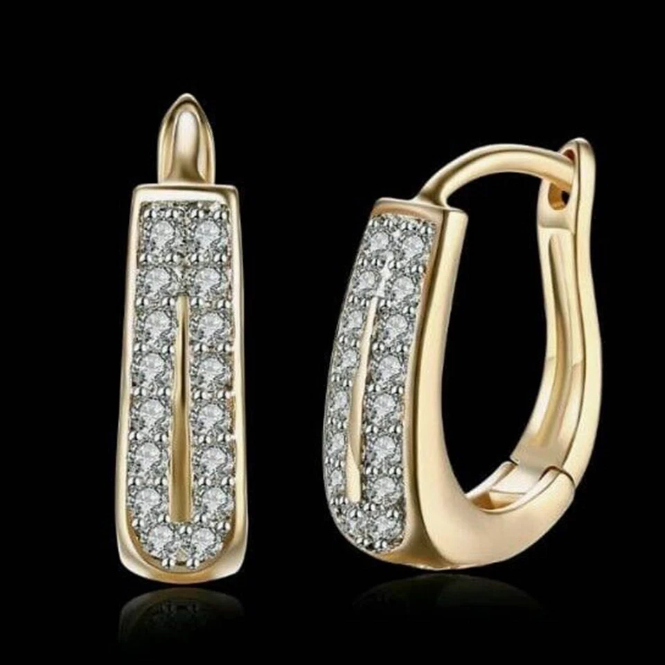 1Ct Round Simulate Diamond Huggie Hoop Wedding Earring in 14K Yellow Gold Plated - Image 2 of 4
