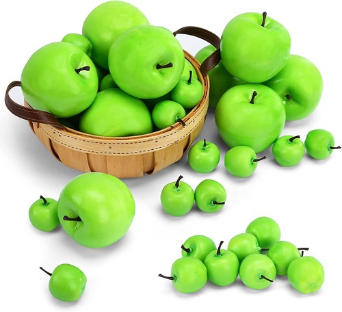 6Pcs Green Artificial Apples Fake Fruit Lifelike Apples Table Basket Decor USA
