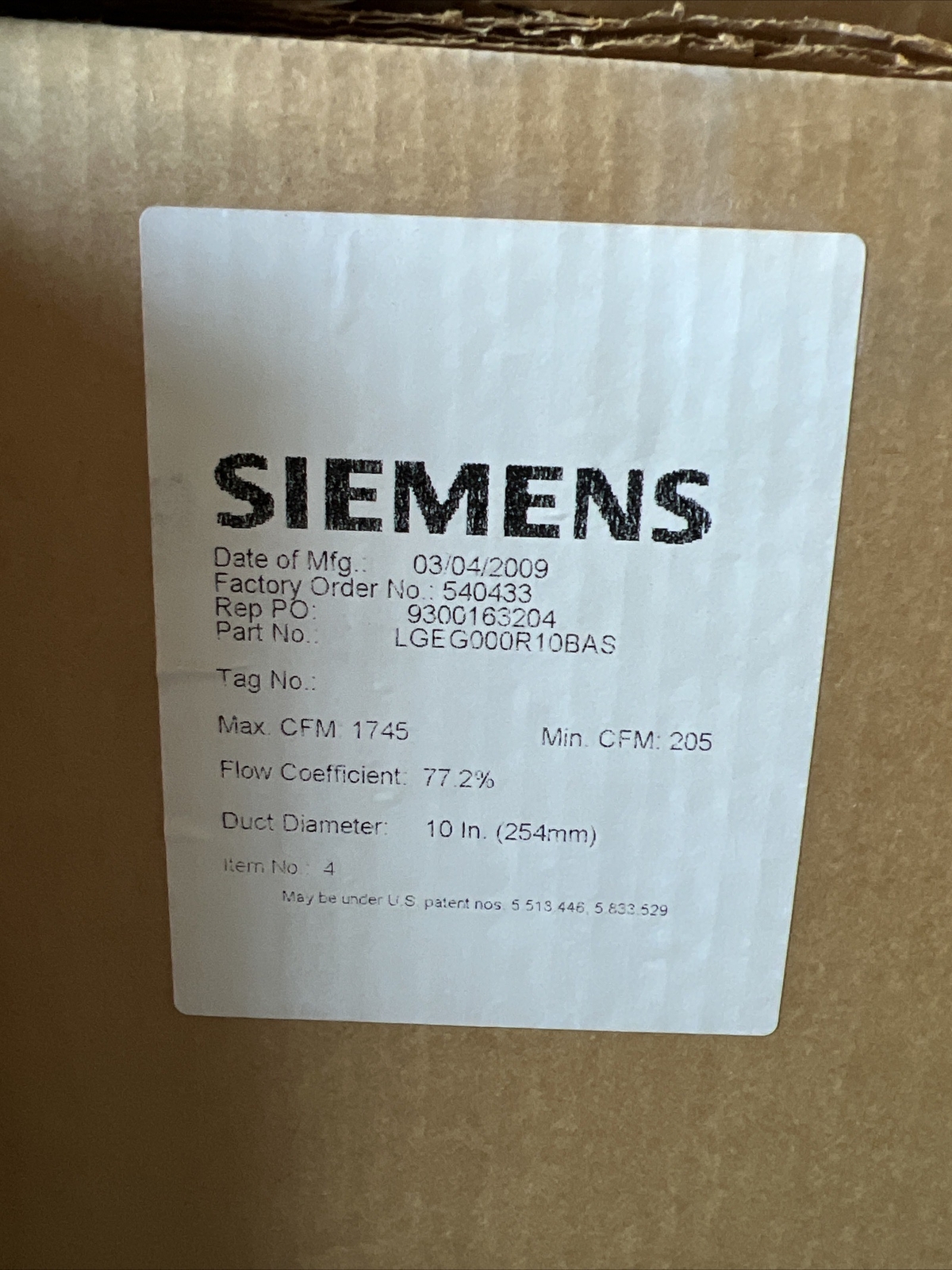 Siemens LGE Laboratory Exhaust Air Terminal P/N LGEG000R10BAS eBay