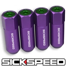 SICKSPEED 4 PC PURPLE/GREEN CAPPED ALUMINUM EXTENDED TUNER LUG NUTS 1/2x20 N25