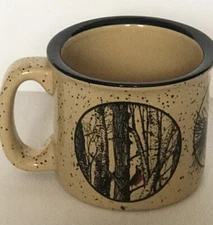 M Ware Cardinal in Forest Speckled Tan Mug Brown Trim Stoneware 