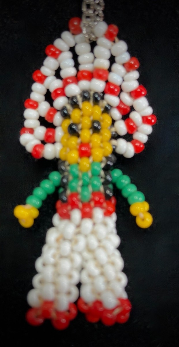 Vintage Seed Bead Indian Chief Figure Necklace Native American