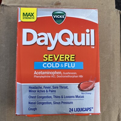 Vicks DayQuil SEVERE Cold Flu Liquid Caps Maximum Strength, 24 Count Fast Relief