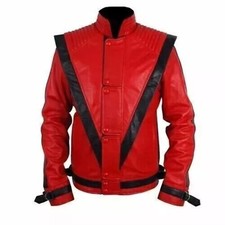 MJ Thriller Michael Jackson Men's Real Leather Biker Jacket Costume