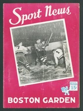 1-15-1944 BOSTON BRUINS NEW YORK RANGERS PROGRAM DIT CLAPPER B JACKSON B HEXTALL