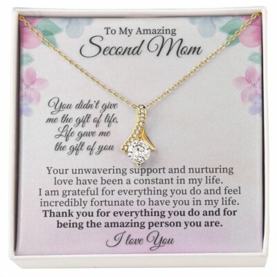 To My Amazing Second Mom, Stepmom Gift for Mother's Day, Gold Necklace With Card