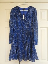 Steve Madden Nyla Long Sleeve Faux Wrap Dress In Dark Blue- Size SMALL- NEW $89