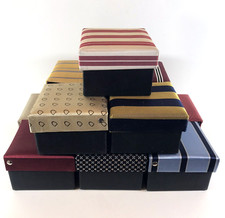 Lot 11 Gift Boxes Fabric Padded Lid Black Cardboard Bottom Hinged Lid 4x4x3"