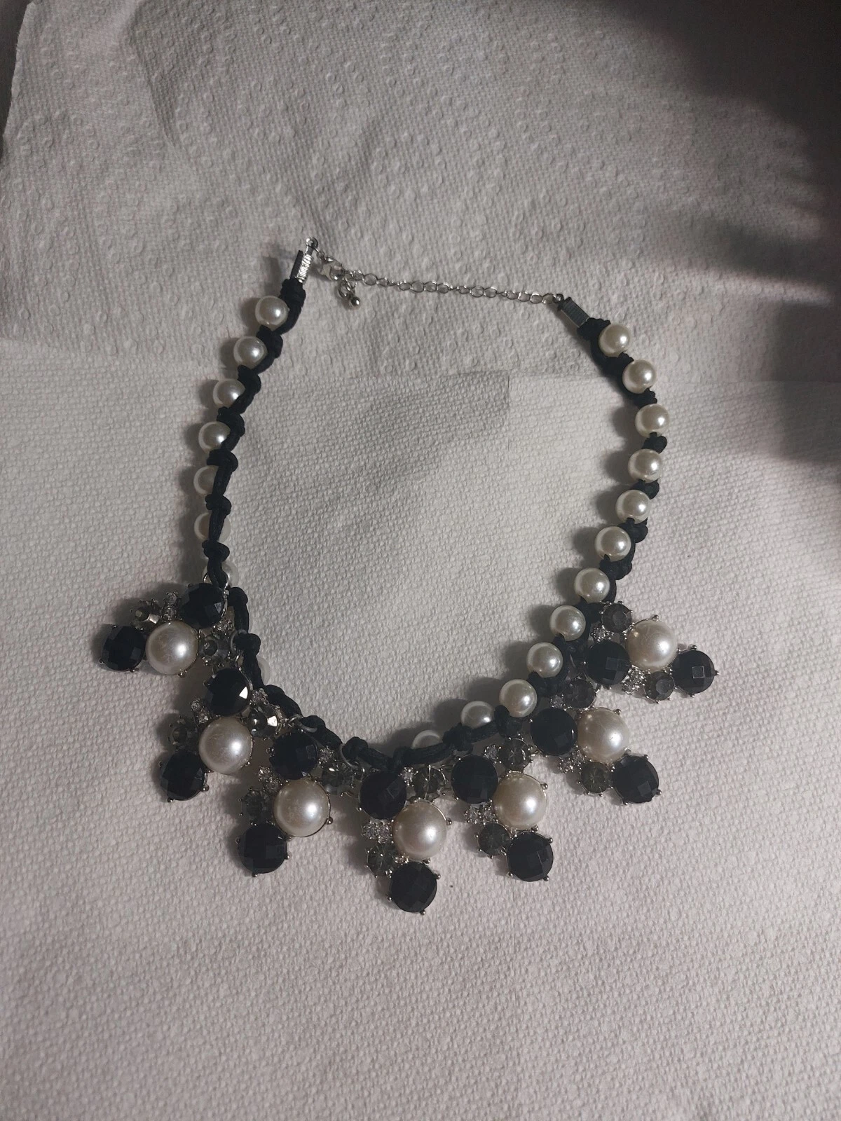 VETEMENTS Collana Gioielli Moda Vintage Finte Perle Nere Perline Strass Fumosi