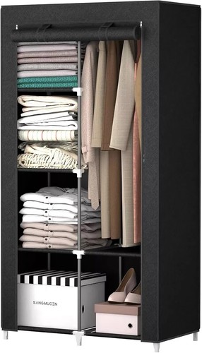 Wardrobe With Hanging Rail Shelving Clothes Storage Large Cupboard Fabric Canvas - Picture 13 of 20