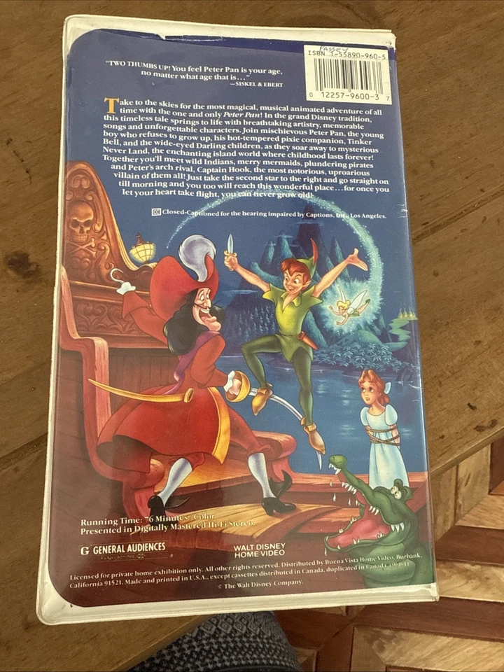 PETER PAN-WALT DISNEY CLASSIC- BLACK DIAMOND VERSION #960(VHS, 1990) RARE Foto 3 de 4
