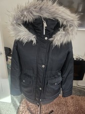 HOLLISTER PARKA FODERATO IN PELLICCIA NERO CAPPOTTO DONNA TAGLIA XS