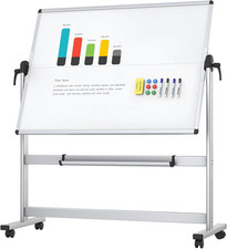 Double-Sided Mobile Whiteboard, 48 X 36 Inches, Magnetic Rolling Dry Erase White