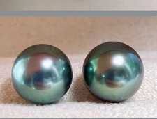 Pair of 10-11mm Natural South Sea Genuine Black Blue Round Loose Pearl Undrilled