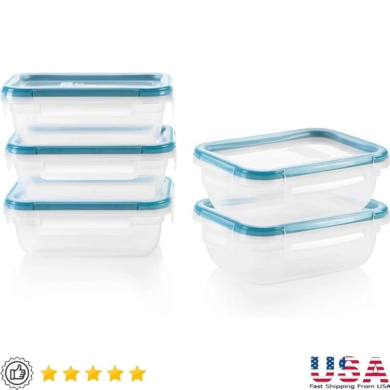 5-Pack Airtight Plastic Containers Meal Prep Food Storage BPA-Free Labeling New