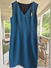 Tahari Dress Womens Sleeveless Midi Sheath Dress Size 8 Teal Green