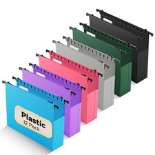 12 PCS Colorful Plastic Extra Capacity Hanging File Folders 2 Inch Expansion