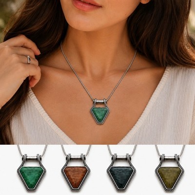 Title: Vintage Style Geometric Pendant Necklace Adjustable Chain Multi Color Fas
