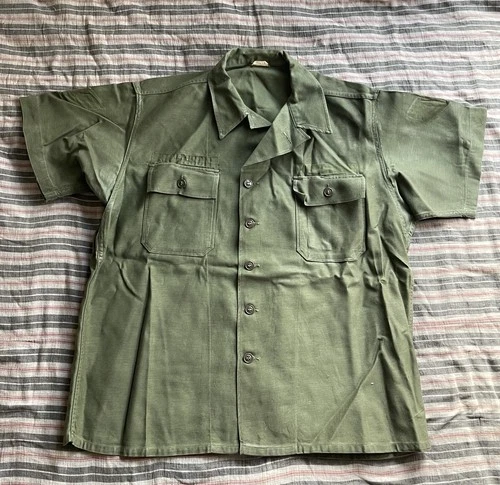 Vintage Military Shirt Mens 2XL Green Pockets Vietnam Army F0932 OG-107 Sateen