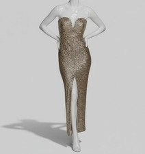 Donna Karan Women's Silver Strapless Sequined Gown Dress Size 10