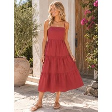 Gap Red Tiered Midi Dress Square Neck Adjustable Straps Spring Summer Size 4