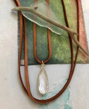 Sundance Charm artisan jewelry Necklace Quartz genuine suede leather cord