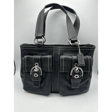 Coach Soho Bag Black Leather Buckle Flap Shoulder Contrast Stitch F08A09 Y2K