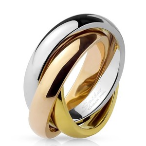 Authentic Tri-Color Silver, Gold/Rose Gold-Plated Triple Band Roll Ring