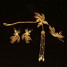 Gold Plated Zircon Phoenix Brooch Chinese Style Suit Lapel Pin