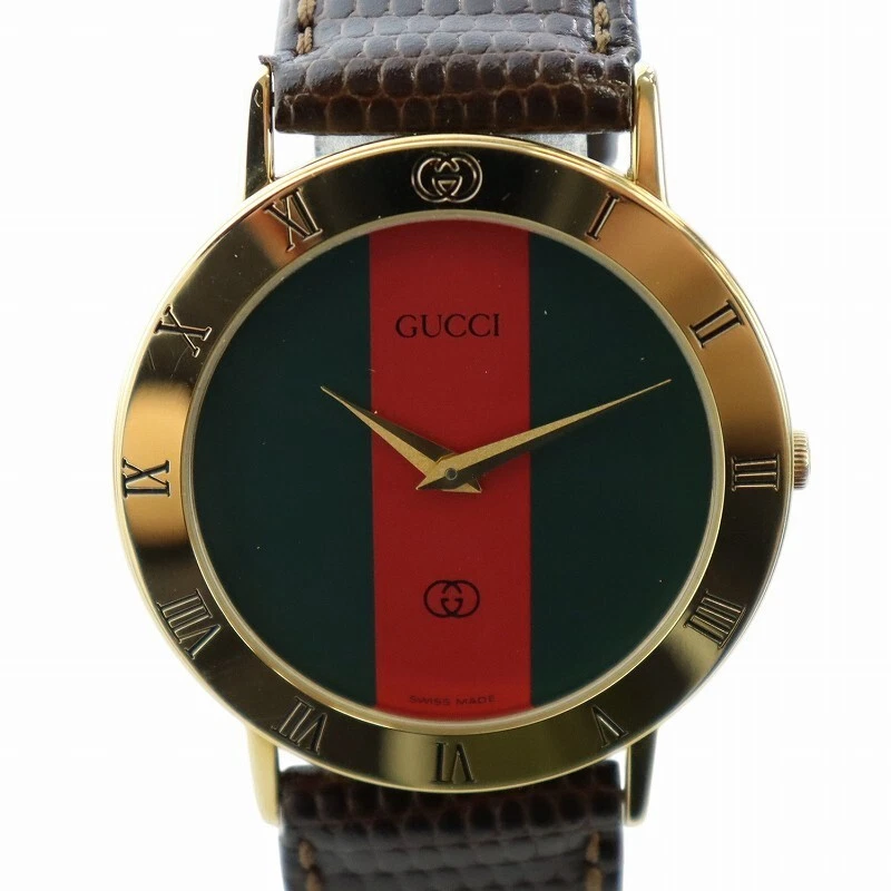 Montre Gucci Quartz Ligne Sherry Cuir Romain Or 3001M GY18 Homme Neuve