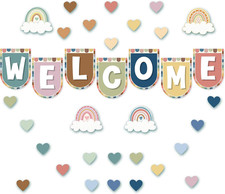 Welcome Classroom Banner Bohemian Style Heart Rainbow Bulletin Board Decor Pack