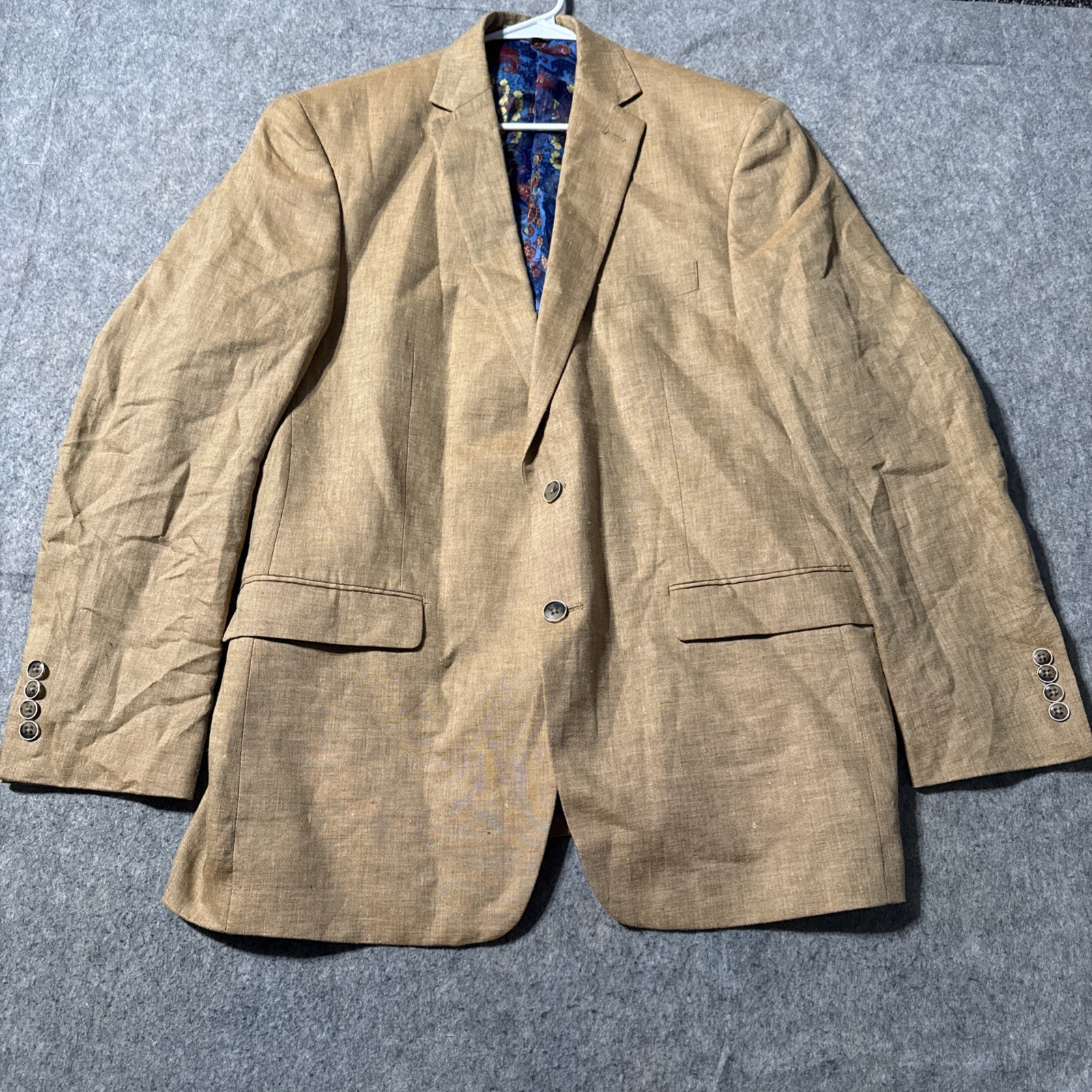 Van Heusen 100% Linen Paisley Lined Solid Tan Sport Coat Bla