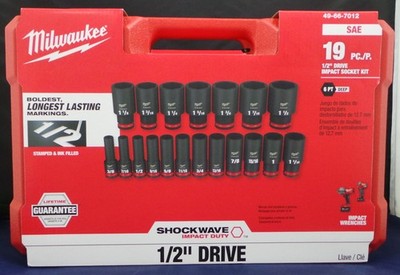 Milwaukee 49-66-7012 19PC SHOCKWAVE Impact Duty 1/2'' Drive SAE 6 Pt Socket Set