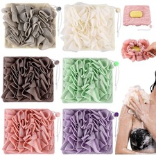 6 Pack Washcloth Loofah Combo 2 in 1 Drawstring Loofah Sponge with Bar Soap P...