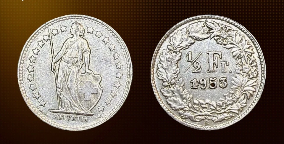 1953B Switzerland 1/2 Franc SILVER COIN SHIPS FREE (XF) Extra Fine. .835 Silver - Image 3 of 4