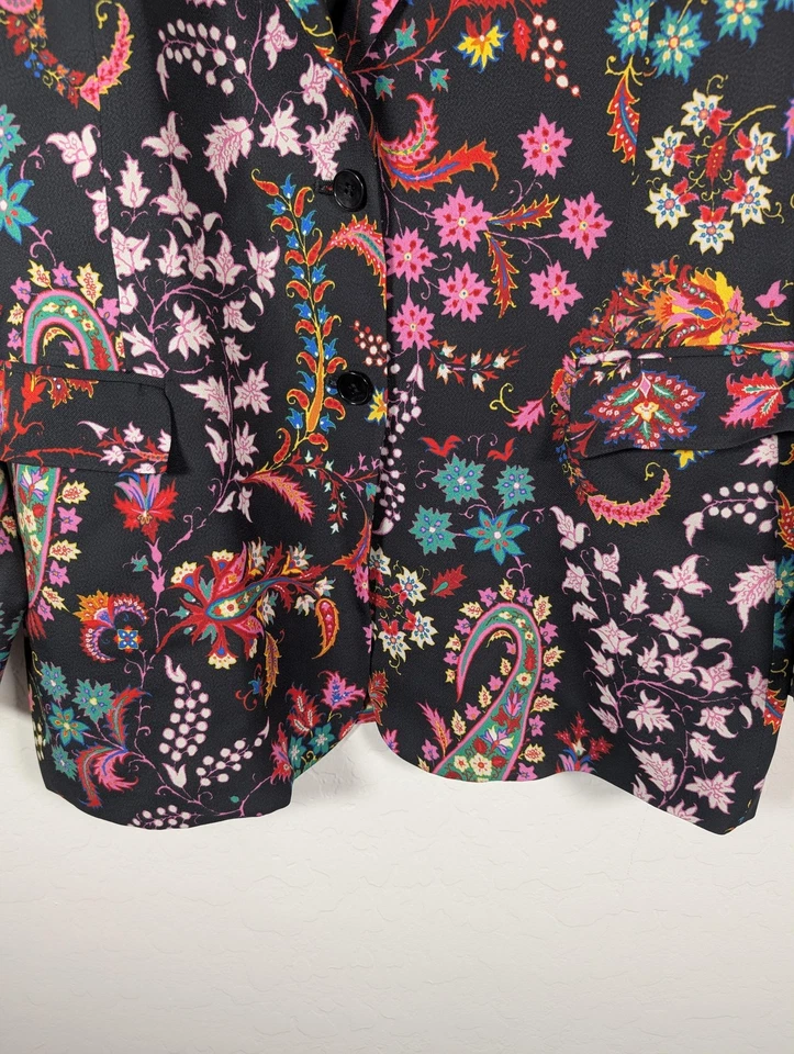 Chaqueta Blazer Etro Mujer 46 Negra Estampado Floral Paisley Hecha en Italia Viscosa Foto 4 de 4