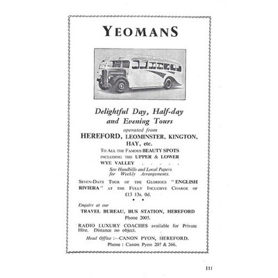 HEREFORD Yeoman's Coach Tours Vintage Werbung um 1935