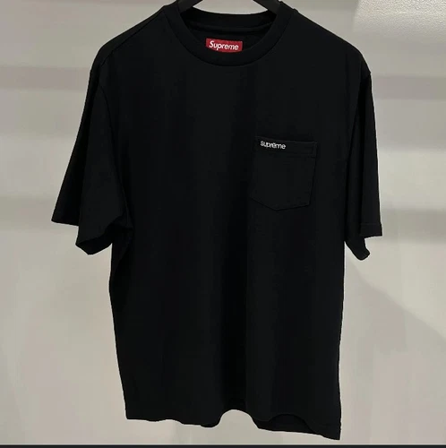 tshirt homme noir suprême 100coton logo suprême poche avant