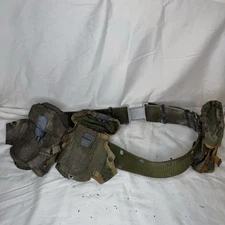 Vintage US military Vietnam Era Web Gear Belt With 3 Canvas Ammo Pouches