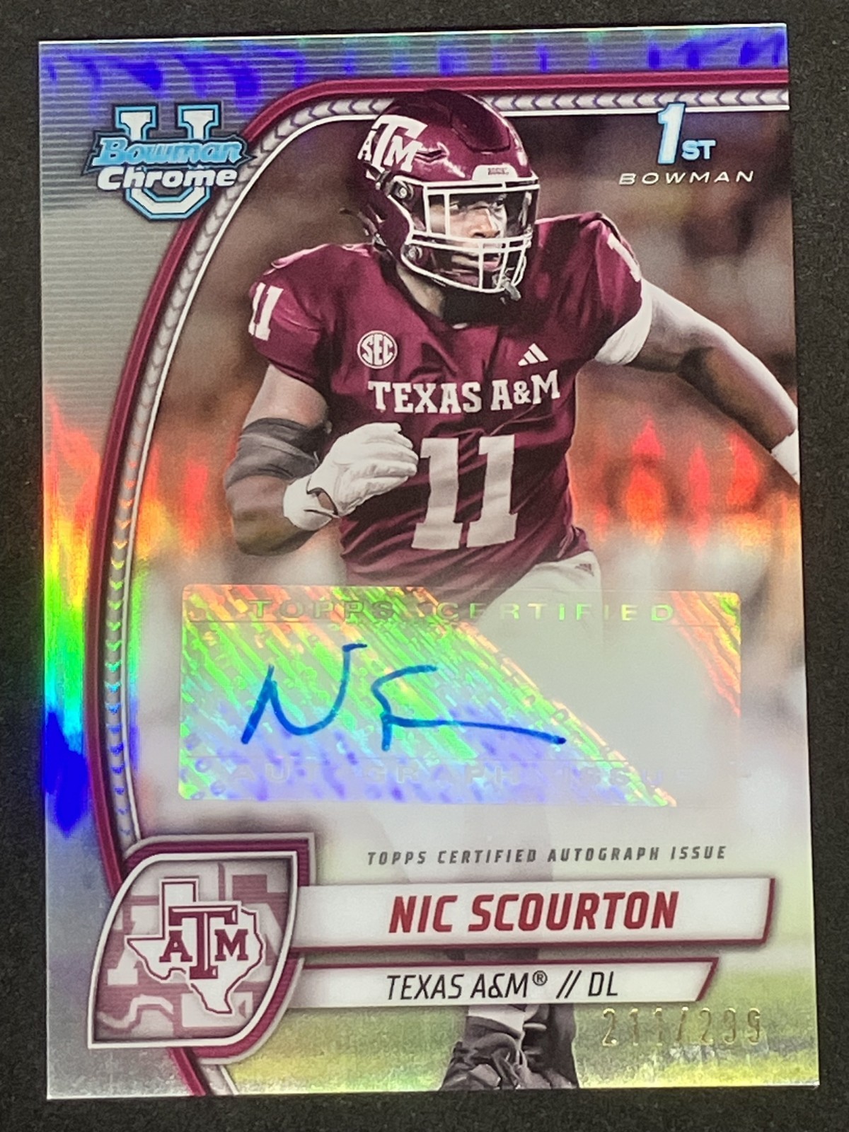 2024 Bowman University Chrome U Nic Scourton /299 Auto Refractor #PA-NSC